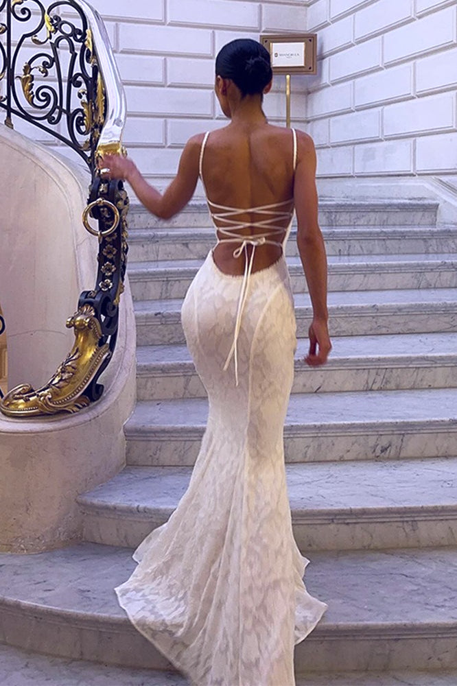 | Backless Tie Slim Maxi Dress