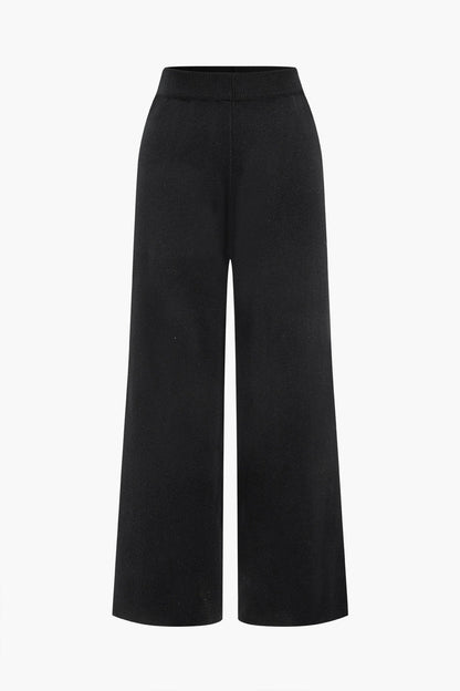 Contrast Knit Button Ruffle Top And Pants Set