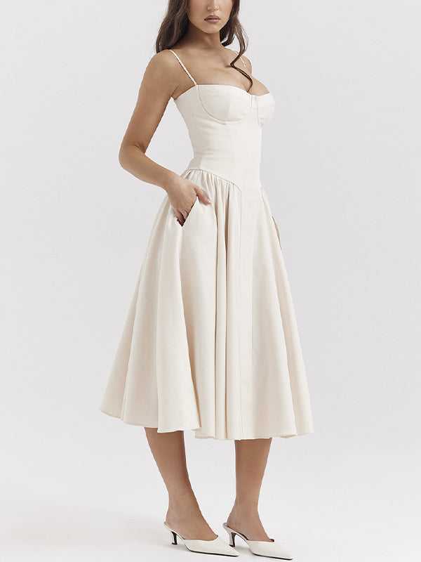 Vintage Solid Cami Midi Dress