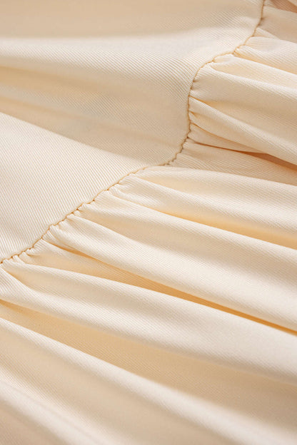One Shoulder Ruched Draped Bodice Pleated Maxi Dress