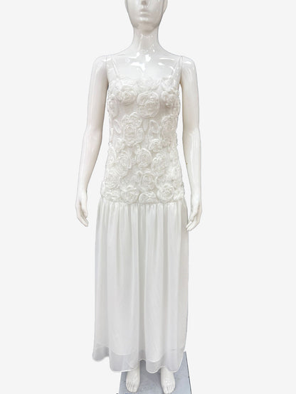 3D Floral Cami Maxi Dress for Women - Boho Rosette Bodice Flowy Spaghetti Strap Gown - Summer Beach Resort 2026