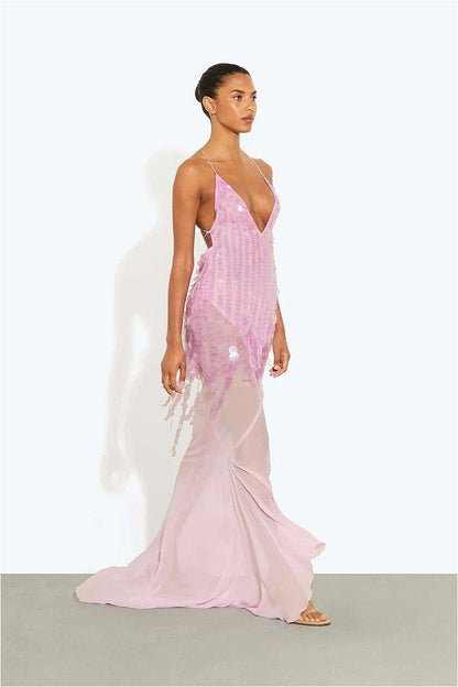 | Sequin V Neck Maxi Dress