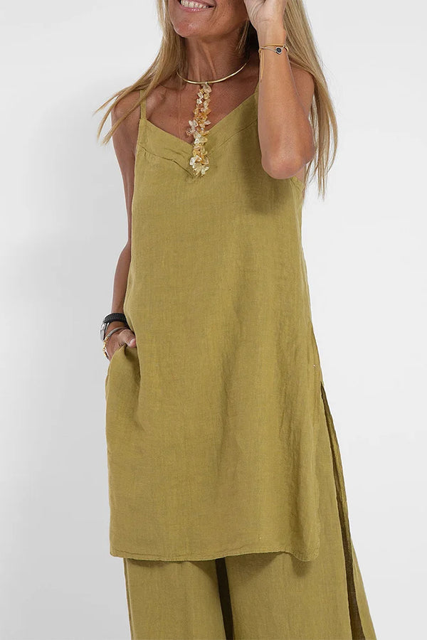 Women Casual Linen Strappy Two Set Suits