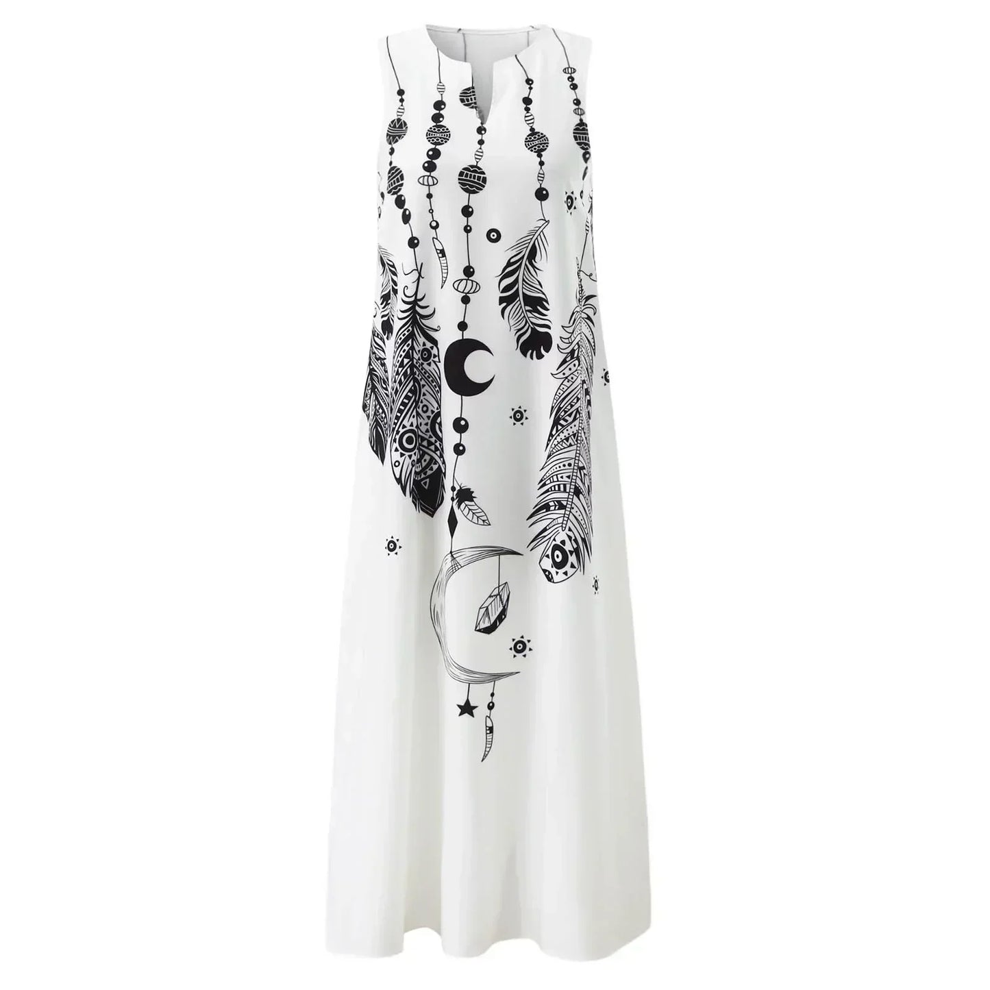 Butterfly Print Notched V-Neck Side Pocket Flowy Maxi Dress
