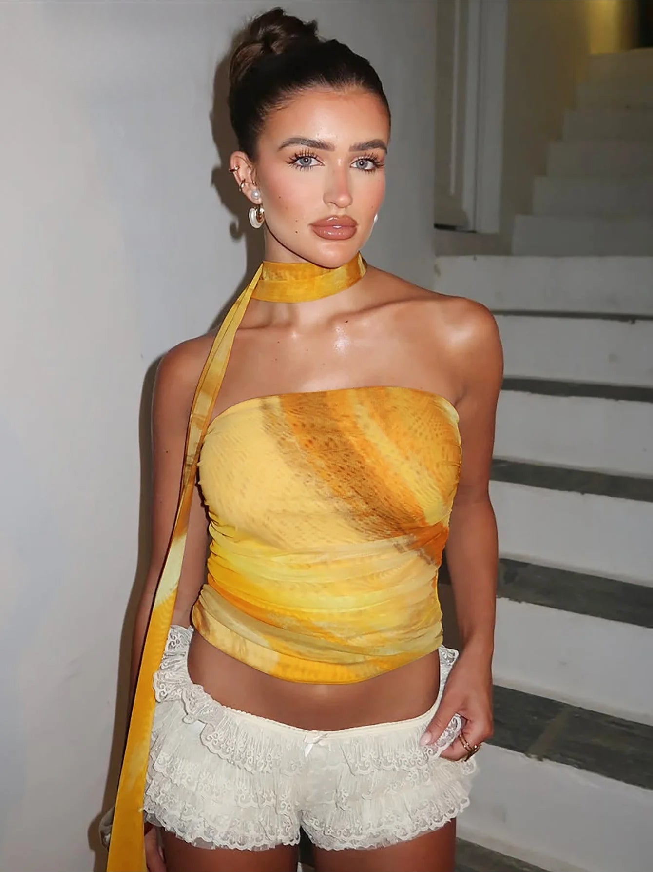 Mesh One-Shoulder Knit Top