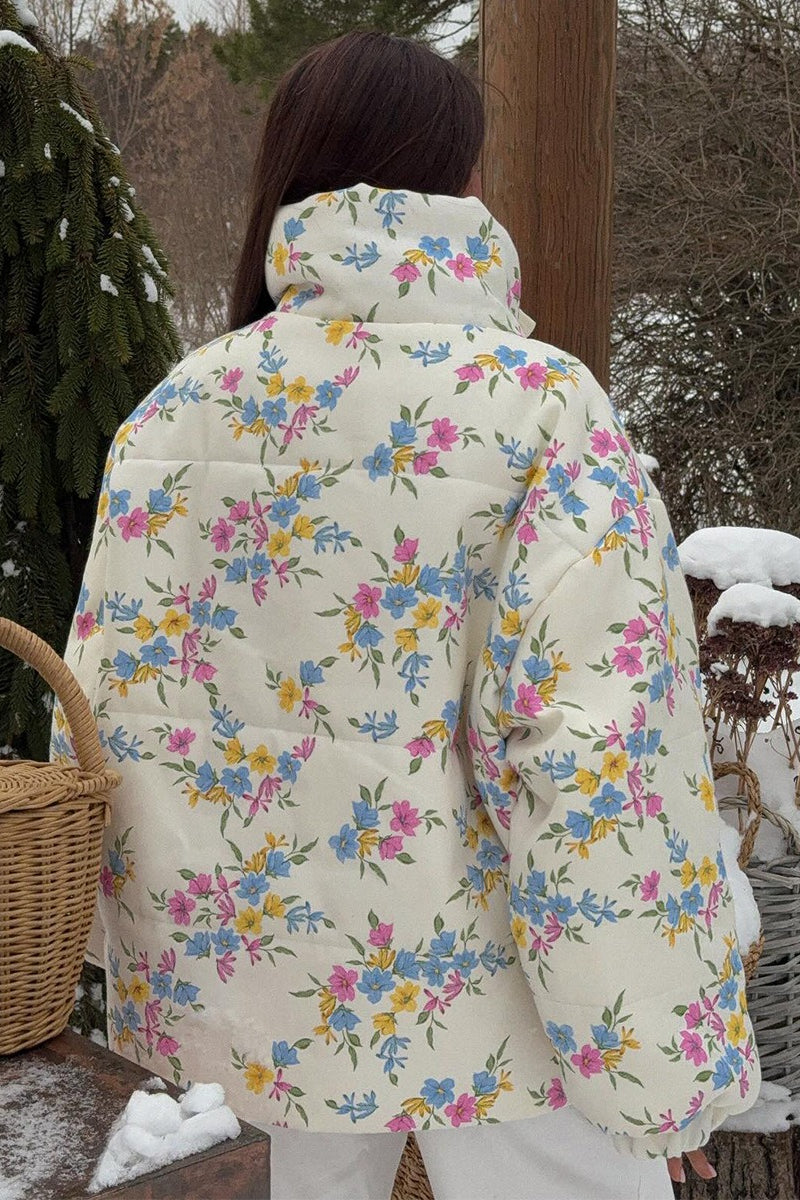 Printed Stand Collar Cotton Coat