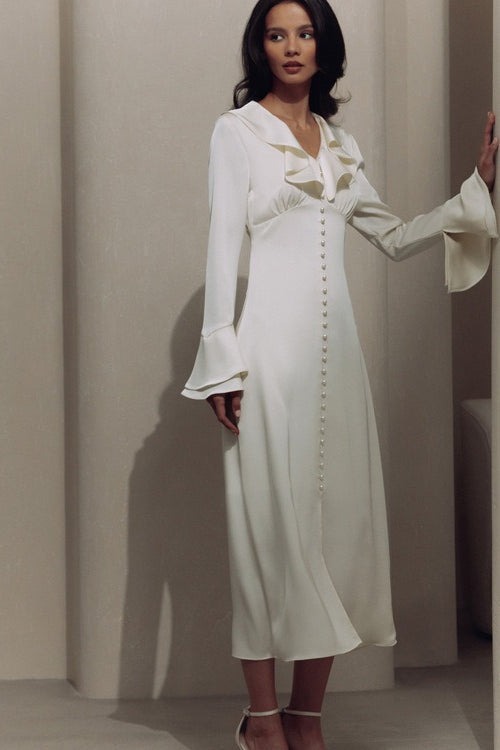 | Ruffled V-Neck Flared Sleeve Maxi Dress