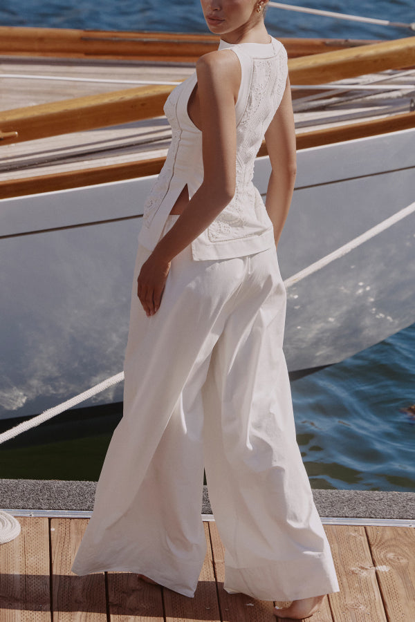 Exquisite and casual mid rise pocket wide leg pants