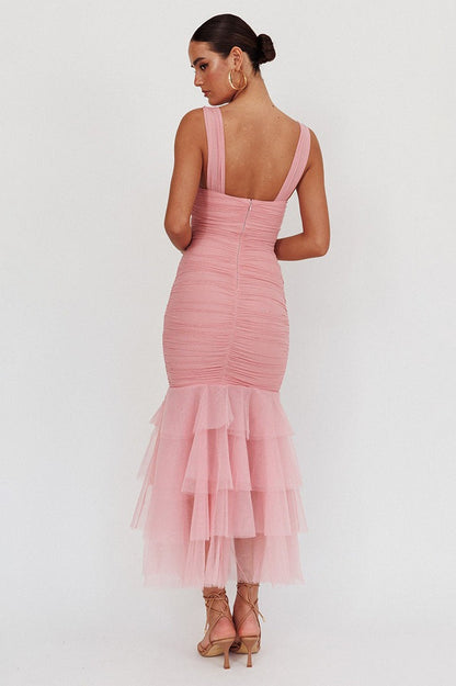 Mesh Insert Sexy Spaghetti Strap Ruched Prom Dress