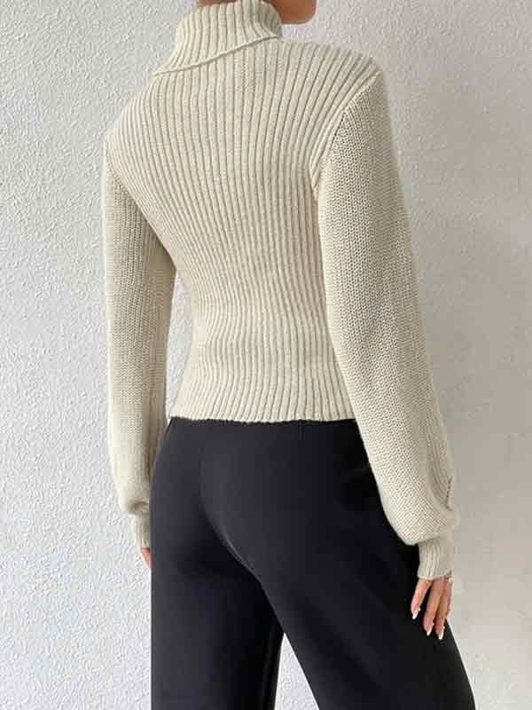 Solid Cutout High Neck Sweater