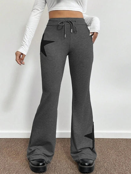 Star Print Highly Elastic High Rise Drawstring Flare Leg Pants