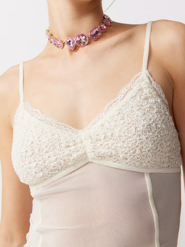 Plain Mesh V Neck Slim Fit Cami Top