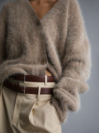 Fuzzy V Neck Loose Cardigan Sweater
