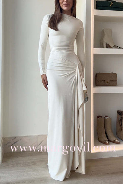 Long Sleeves Draped Slit Maxi Party Dress (7 Colors Available!)