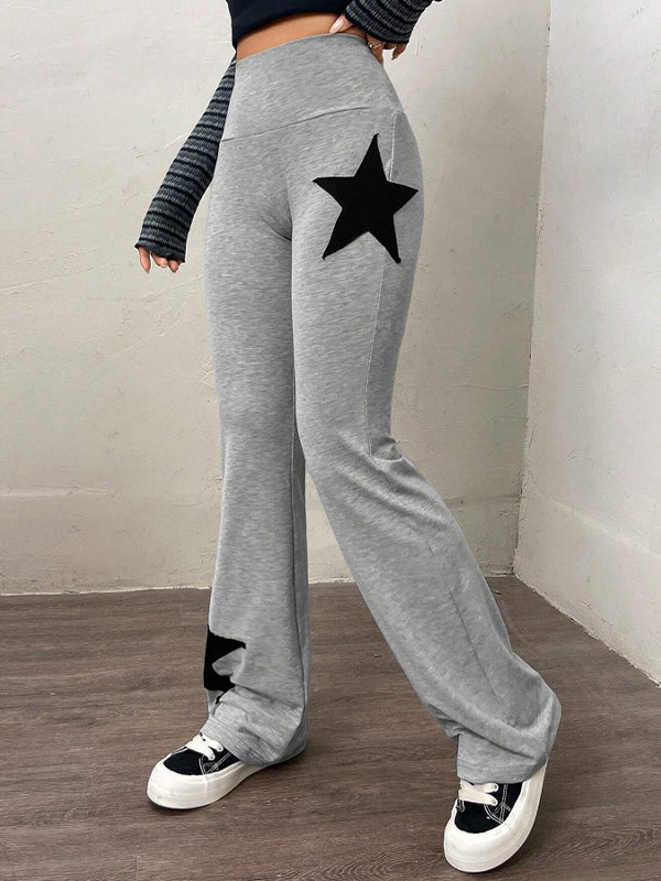 Star Print Highly Elastic High Rise Flare Leg Pants