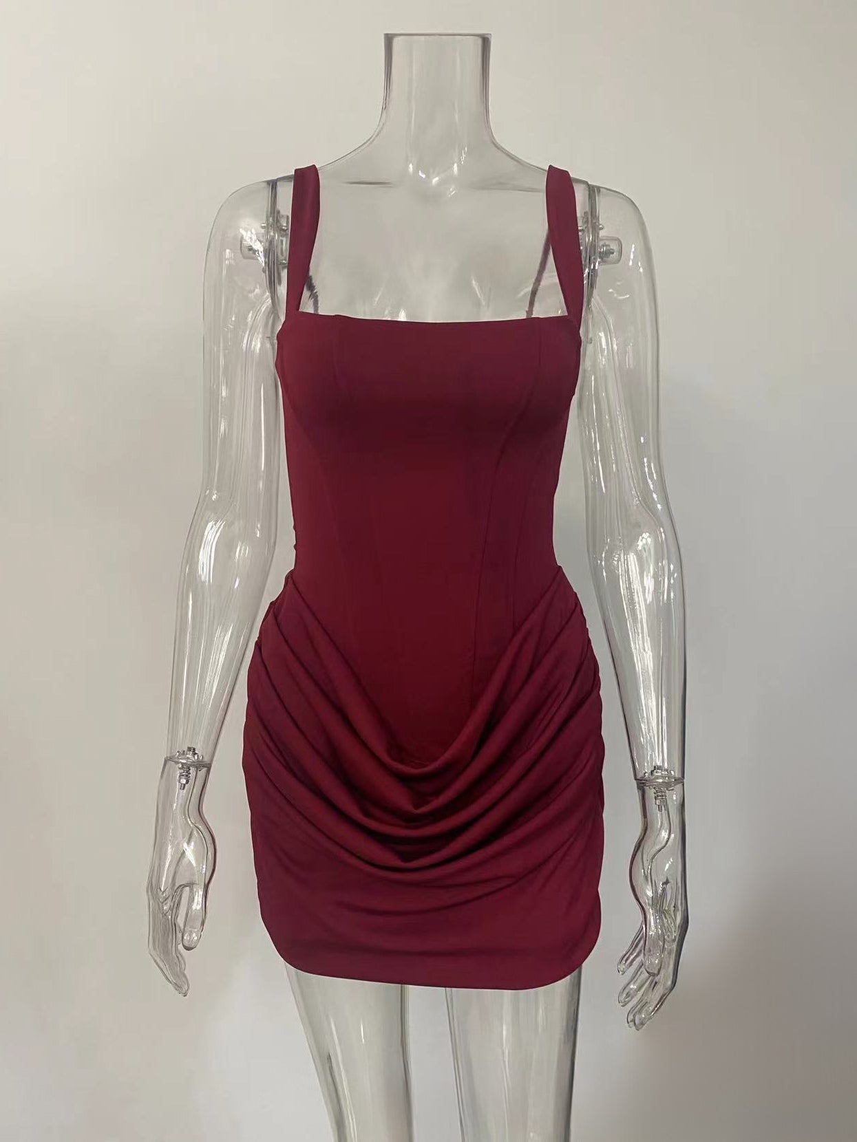Square Neck Lace Up Back Corset Ruched Mini Bodycon Dress For Women 2026