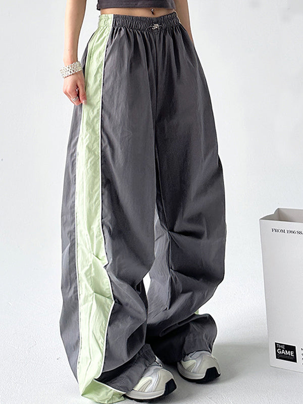 Contrast Color Panel Pleated Wide Leg Pants
