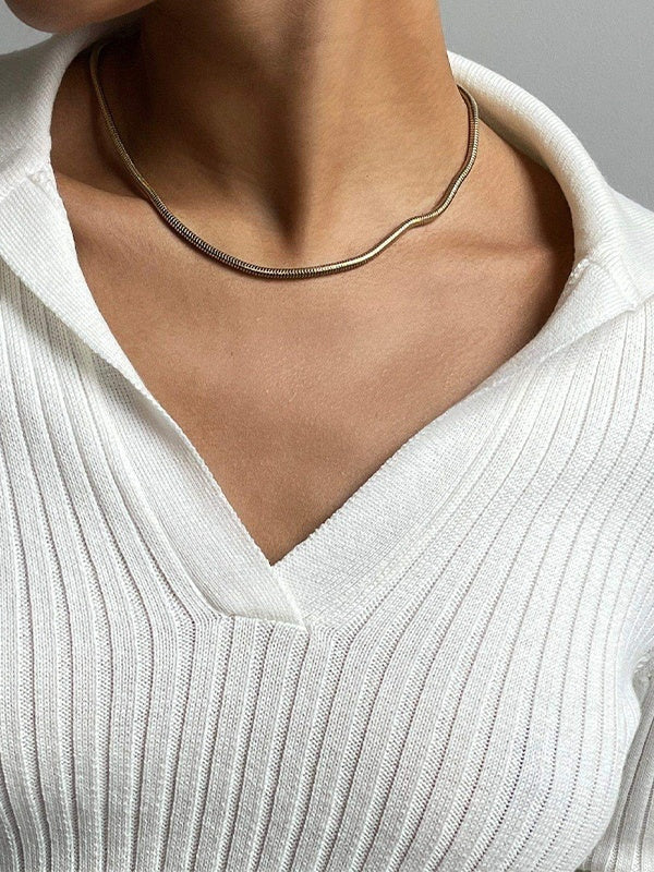 Solid Color Ribbed Polo Neck Sweater