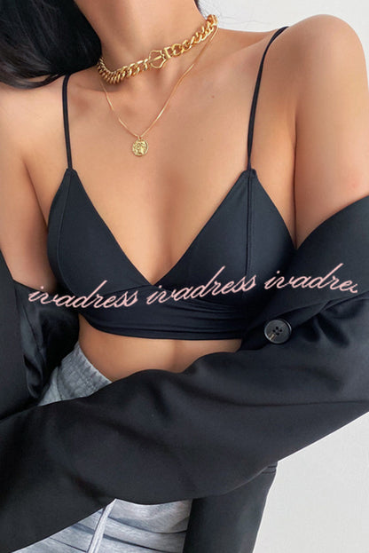 Solid Color Suspender Stretch Two Piece Bikini Swimsuit