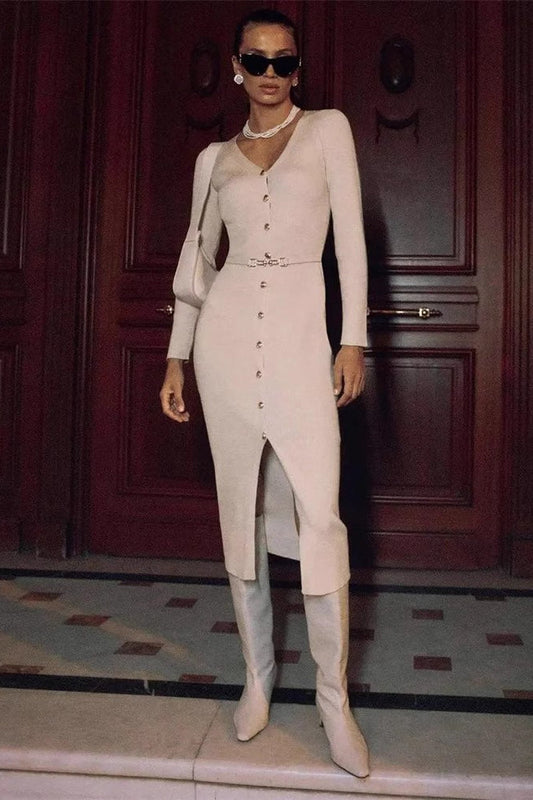 Slim Knit Long Sleeve Midi Dress