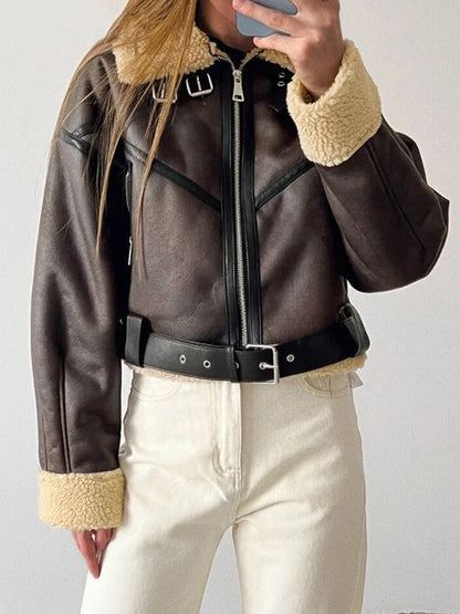 Lambswool Lined Leather Splice Short Jacket