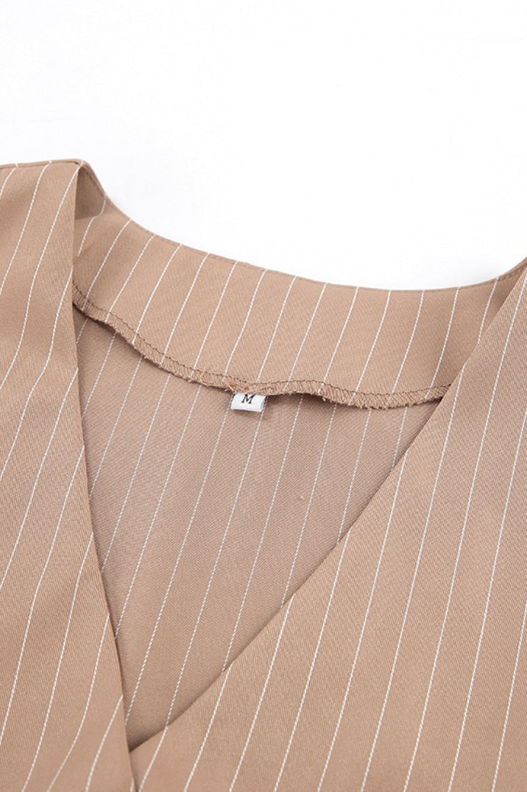 Brown Striped Two Piece Vest Pants Set