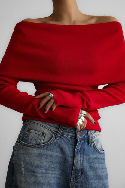 Sexy Off Shoulder Ribbed Sweater