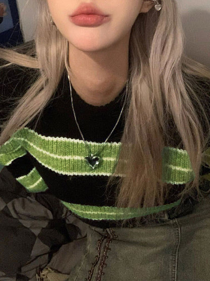 Short Knit Stripe Loose Sweater