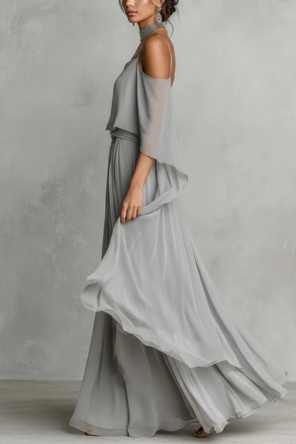 Solid Color Chiffon Off-shoulder Camisole Top and Casual Wide-leg Pants Set