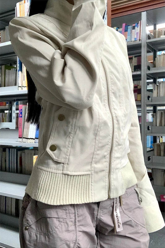 Cropped Utility Stand Collar Jacket