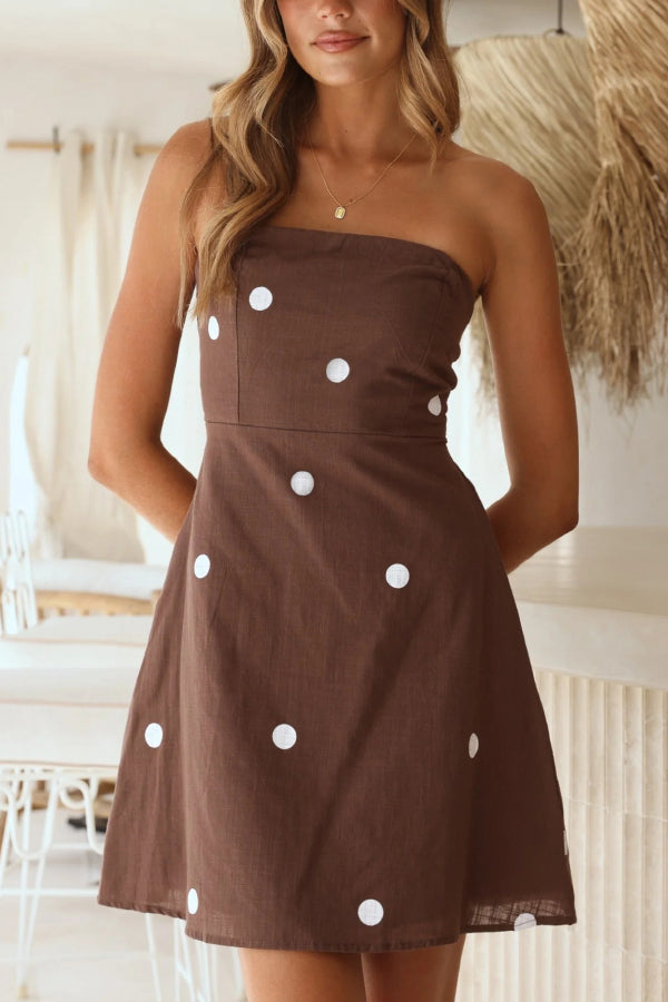 Polka Dot Print Sleeveless Off-shoulder Slim-fit Mini Dress
