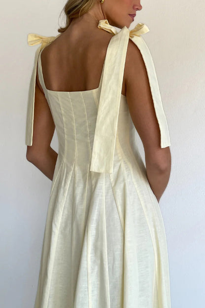 Solid Color Sleeveless Tie-up Suspender Elegant Patchwork Maxi Dress