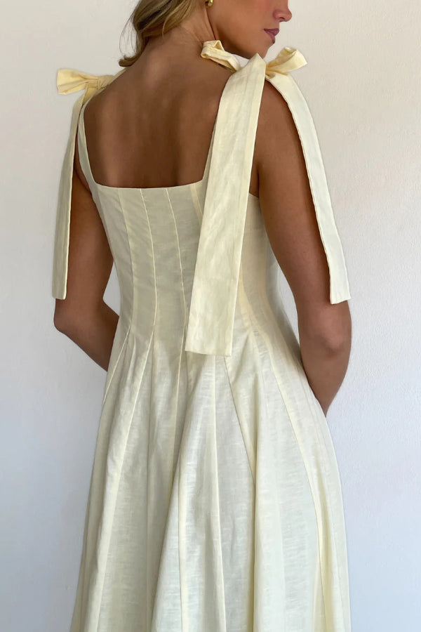 Solid Color Sleeveless Tie-up Suspender Elegant Patchwork Maxi Dress