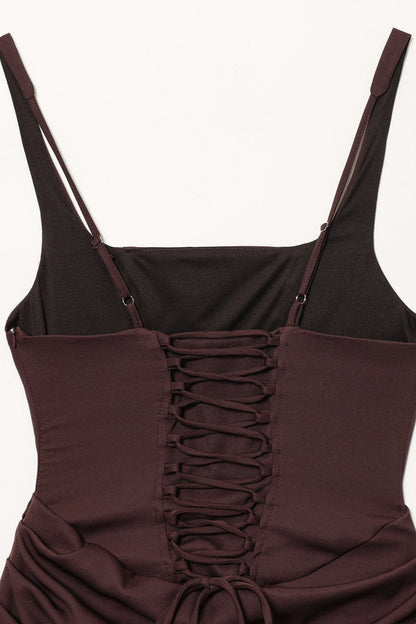 Strapless Corset Boned Bodice Draped Tulip Hem Sash Trail Mini Dress
