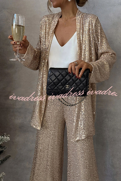 Party Scene Sequin Open Front Long Sleeve Drape Coat