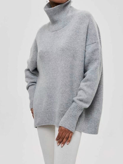 Solid High Neck Loose Sweater