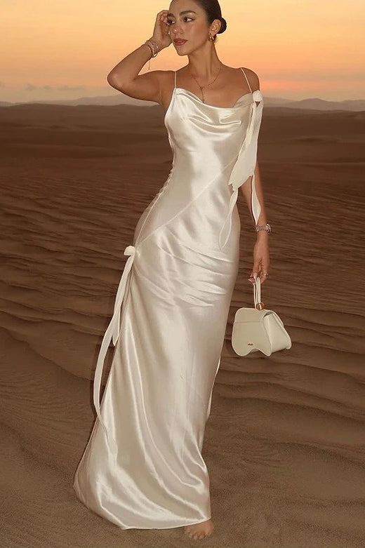 | Satin Floral Backless Maxi Dress