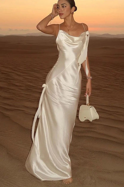 | Satin Floral Backless Maxi Dress