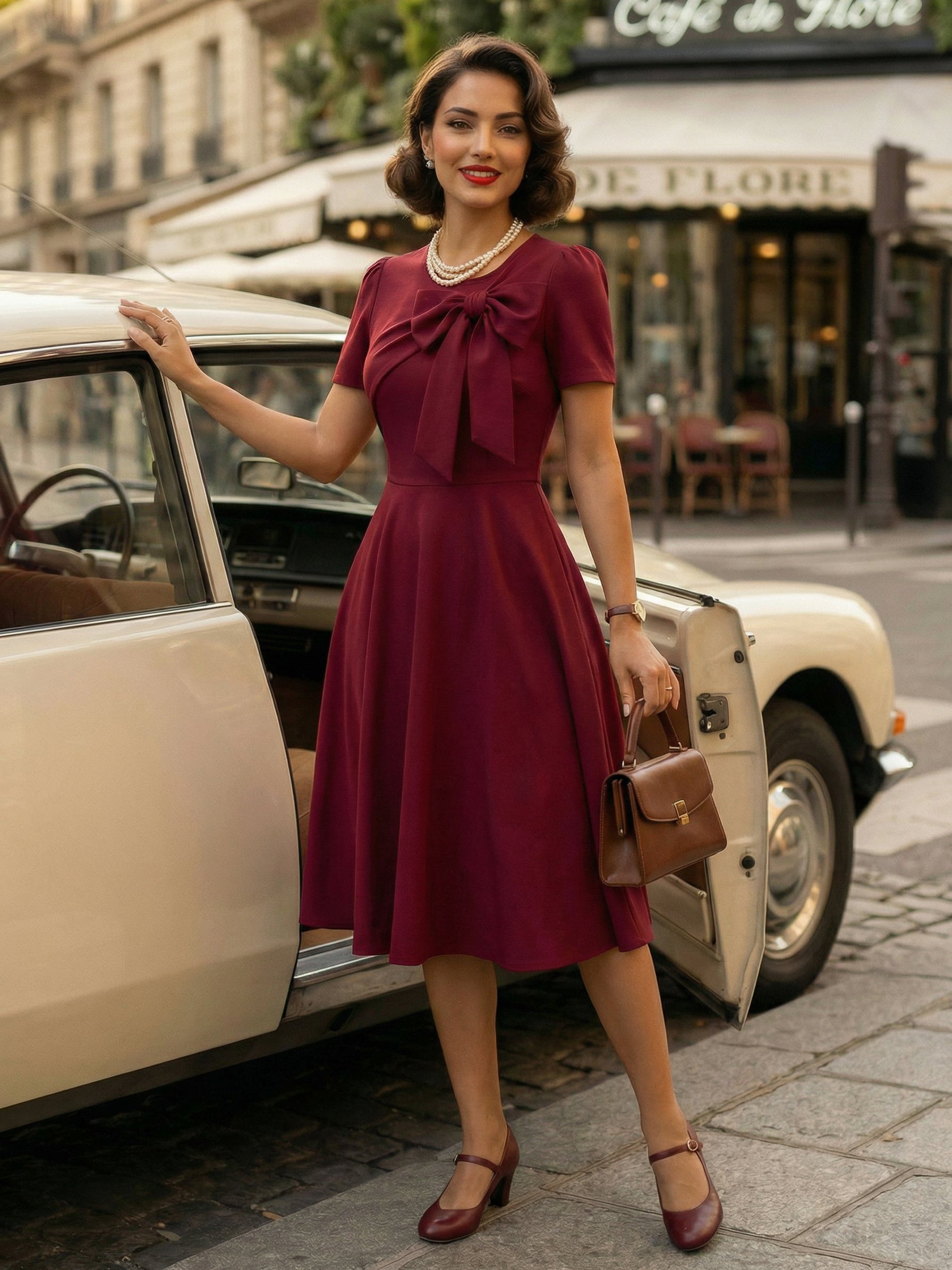 Side Bow Knot Crew Neck Short Sleeve A Line Swing Dress For Women 2026