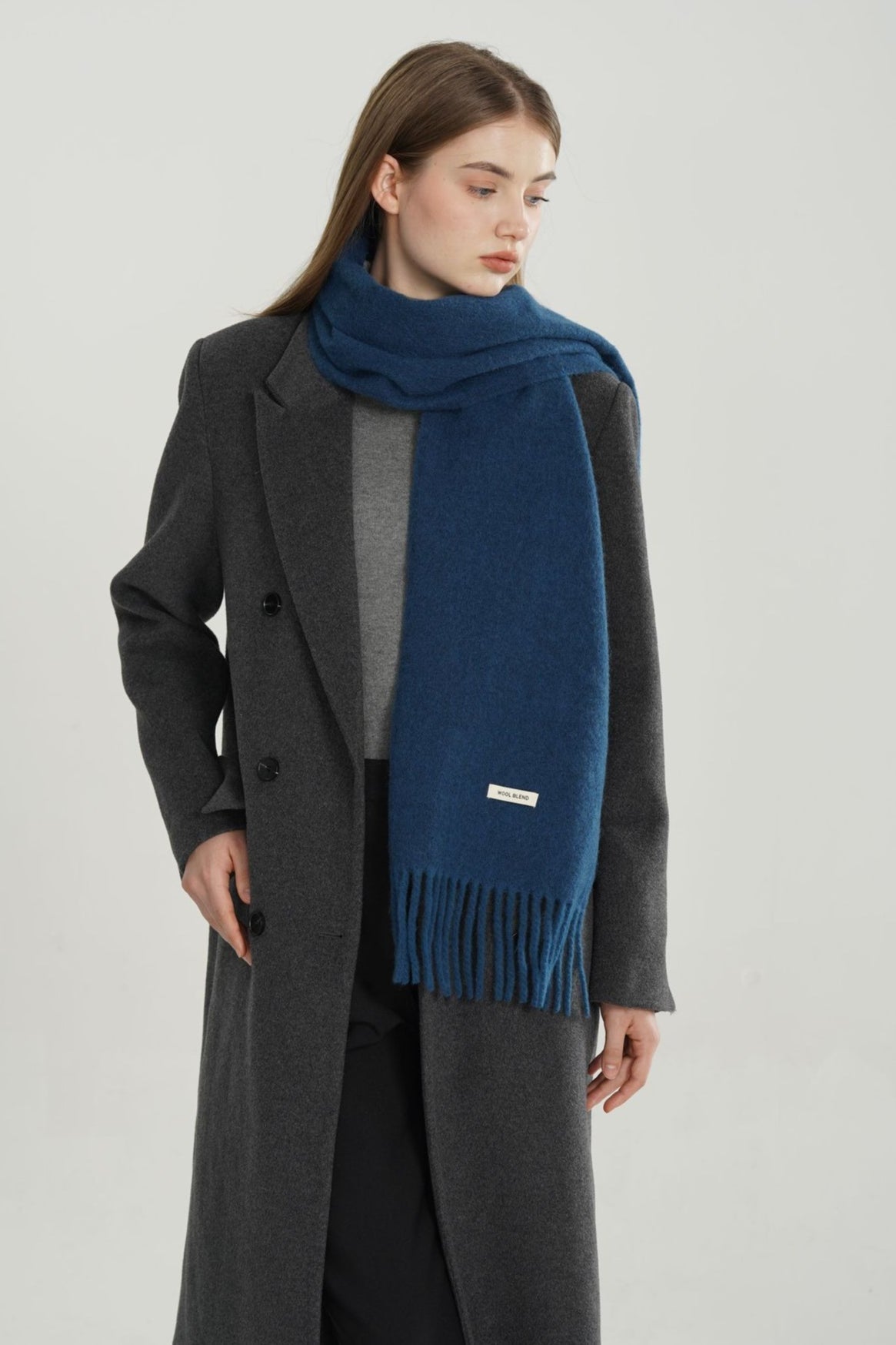 Wool Blend Minimalist Solid Woven Fringed Scarf