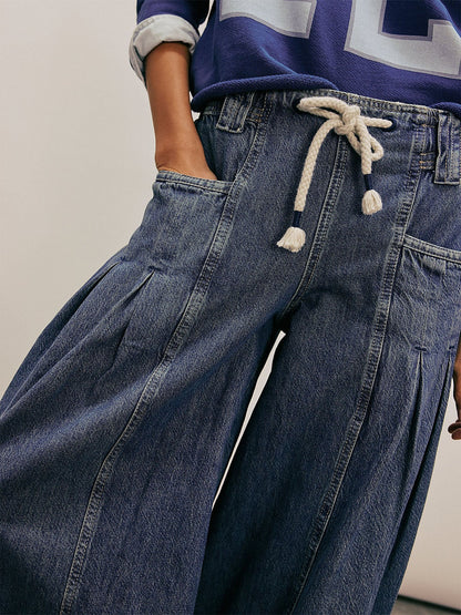 Drawstring Low Waist Loose Jeans