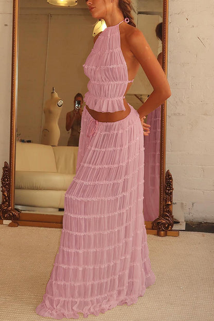 Passion and Romance Pleated Back Elastic Straps Adjustable Halter Tank