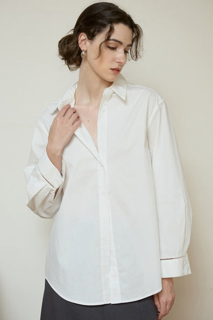 Long Sleeve Cotton Lapel Collar Blouse