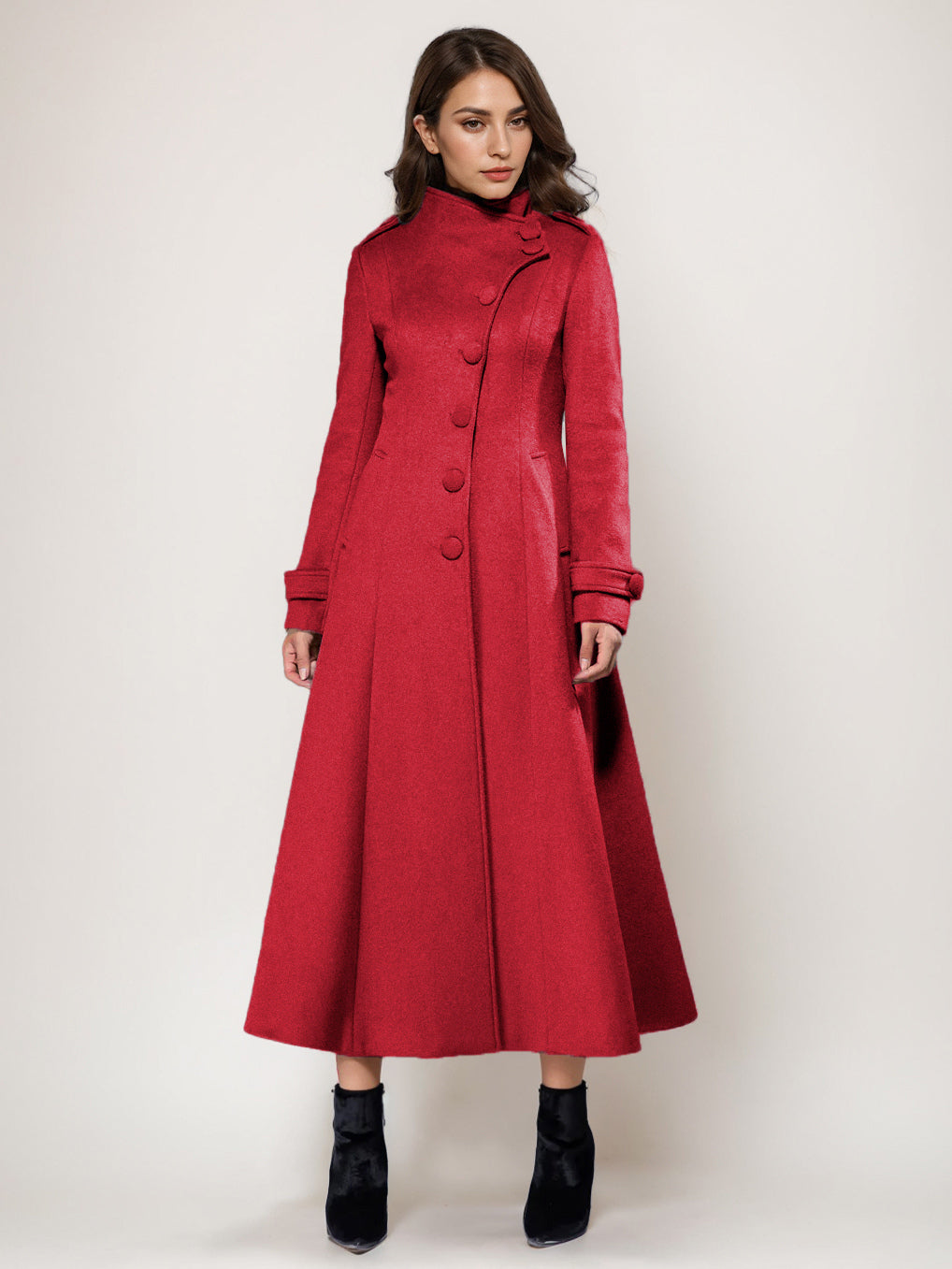 Wool Blend Long Coat A-line Flared Stand Collar Elegant Gray Vintage Winter Outerwear For Women 2026
