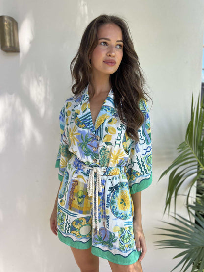 Printed Collared Neck Half Sleeve Romper