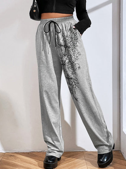 Cross Print Drawstring Sweatpants