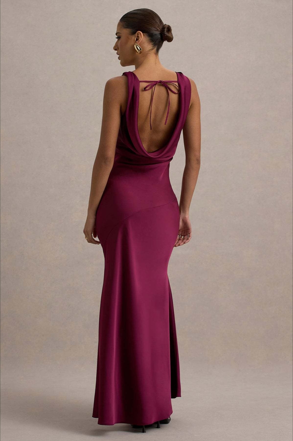 Satin Cowl Neck Fishtail Party Dress