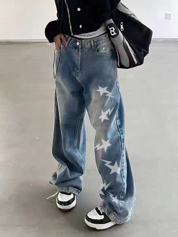 Washed Star Print Boyfriend Jeans