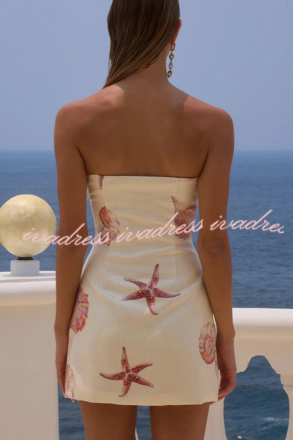 Beach Club Sequin Unique Print Strapless Stretch Mini Dress
