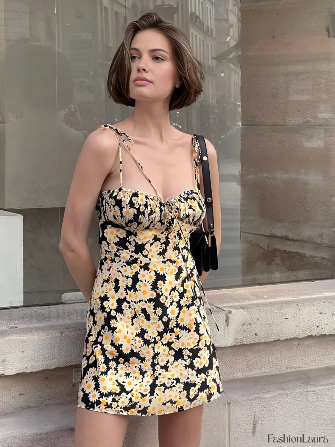 Daisy Printed Graceful Floral Short Dress